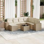 vidaXL Matgrupp för trädgården med dynor 8 delar beige konstrotting