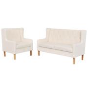 vidaXL Soffgrupp 2 delar tyg gräddvit