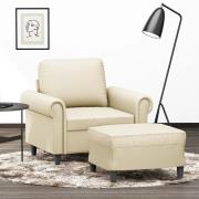 vidaXL Fåtölj med fotpall gräddvit 60 cm konstläder