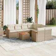vidaXL Soffgrupp för trädgården med dynor 9 delar beige konstrotting