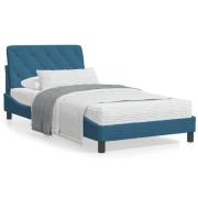 vidaXL Säng med madrass blå 100x200 cm sammet