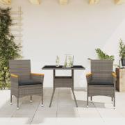 vidaXL Matgrupp för trädgården med dynor 3 delar grå konstrotting&glas
