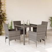 vidaXL Matgrupp för trädgården med dynor 5 delar grå konstrotting&glas
