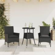 vidaXL Matgrupp för trädgård med dynor 3 delar svart konstrotting&glas