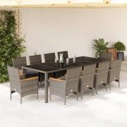 vidaXL Matgrupp för trädgård med dynor 11 delar grå konstrotting&glas