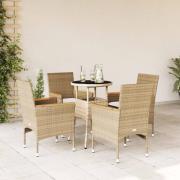 vidaXL Matgrupp för trädgård med dynor 5 delar beige konstrotting&glas