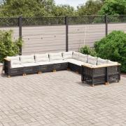 vidaXL Loungegrupp 10 delar med svarta dynor konstrotting