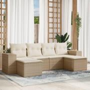 vidaXL Soffgrupp för trädgården med dynor 6 delar beige konstrotting