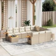 vidaXL Loungegrupp för trädgården m. dynor 11 delar beige konstrotting