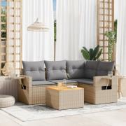 vidaXL Soffgrupp för trädgård med dynor 5 delar mixbeige konstrotting