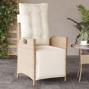 vidaXL Justerbar trädgårdsstol med fotstöd beige konstrotting