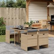vidaXL Matgrupp för trädgården med dynor 5 delar mixbeige konstrotting