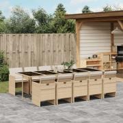 vidaXL Matgrupp för trädgården med dynor 11 delar beige konstrotting