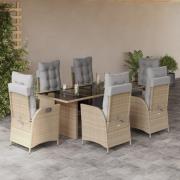 vidaXL Matgrupp för trädgården med dynor 7 delar mixbeige konstrotting