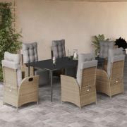 vidaXL Matgrupp för trädgården med dynor 7 delar mixbeige konstrotting