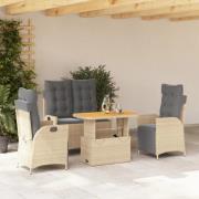 vidaXL Soffgrupp för trädgården med dynor 4 delar beige konstrotting