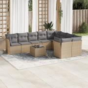 vidaXL Soffgrupp för trädgård med dynor 10 delar beige konstrotting
