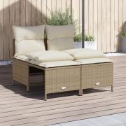 vidaXL Soffgrupp för trädgård med dynor 4 delar beige konstrotting