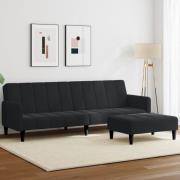 vidaXL Bäddsoffa 2-sits med fotpall svart sammet