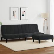 vidaXL Bäddsoffa 2-sits med fotpall svart sammet