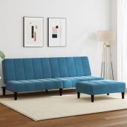 vidaXL Bäddsoffa 2-sits med fotpall blå sammet