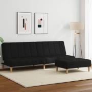 vidaXL Bäddsoffa 2-sits med fotpall svart tyg