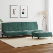 vidaXL Bäddsoffa 2-sits med fotpall mörkgrön sammet