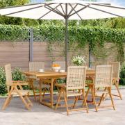 vidaXL Matgrupp för trädgården 7 delar beige konstrotting/massivt trä