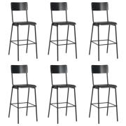 vidaXL Barstolar 6 st svart massiv plywood stål