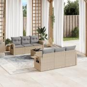vidaXL Matgrupp för trädgården med dynor 7 delar beige konstrotting