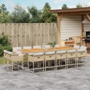 vidaXL Matgrupp för trädgården med dynor 15 delar beige konstrotting