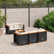 vidaXL Loungegrupp med dynor 6 delar svart konstrotting