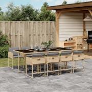 vidaXL Matgrupp för trädgården med dynor 9 delar mixbeige konstrotting