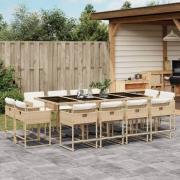 vidaXL Matgrupp för trädgården med dynor 13 delar beige konstrotting