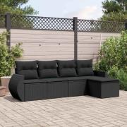 vidaXL Loungegrupp för trädgården med dynor 5 delar svart konstrotting