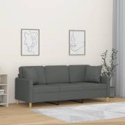 vidaXL 3-sitssoffa med prydnadskuddar mörkgrå 180 cm tyg