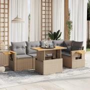 vidaXL Soffgrupp för trädgården med dynor 6 delar beige konstrotting