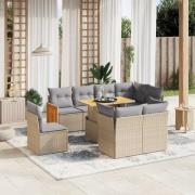 vidaXL Soffgrupp för trädgården med dynor 9 delar beige konstrotting