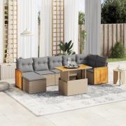 vidaXL Matgrupp för trädgården med dynor 8 delar beige konstrotting