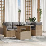 vidaXL Soffgrupp för trädgården med dynor 6 delar beige konstrotting