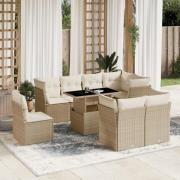 vidaXL Soffgrupp för trädgården med dynor 9 delar beige konstrotting