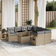 vidaXL Soffgrupp för trädgården med dynor 9 delar beige konstrotting