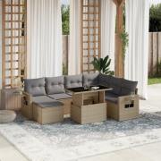 vidaXL Matgrupp för trädgården med dynor 8 delar beige konstrotting
