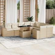 vidaXL Soffgrupp för trädgård med dynor 10 delar beige konstrotting