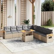 vidaXL Loungegrupp för trädgården m. dynor 11 delar beige konstrotting