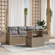 vidaXL Soffgrupp för trädgården med dynor 5 delar beige konstrotting