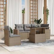 vidaXL Soffgrupp för trädgården med dynor 6 delar beige konstrotting