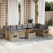 vidaXL Loungegrupp för trädgården m. dynor 11 delar beige konstrotting