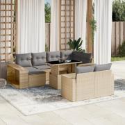 vidaXL Loungegrupp för trädgården m. dynor 11 delar beige konstrotting
