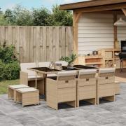 vidaXL Matgrupp för trädgården med dynor 11 delar beige konstrotting